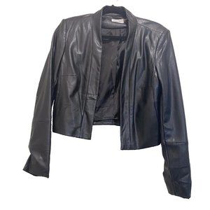 Calvin Klein Open Front Cropped Faux Leather Jacket | Black